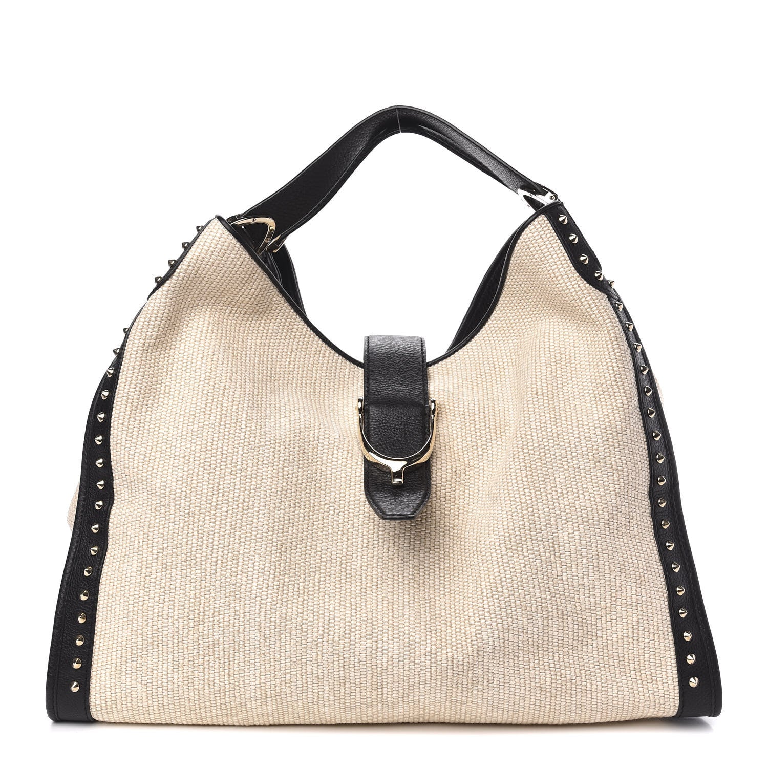 Gucci Canvas Calfskin Studded Large Soft Stirrup Shoulder Bag White Black 1 of 10