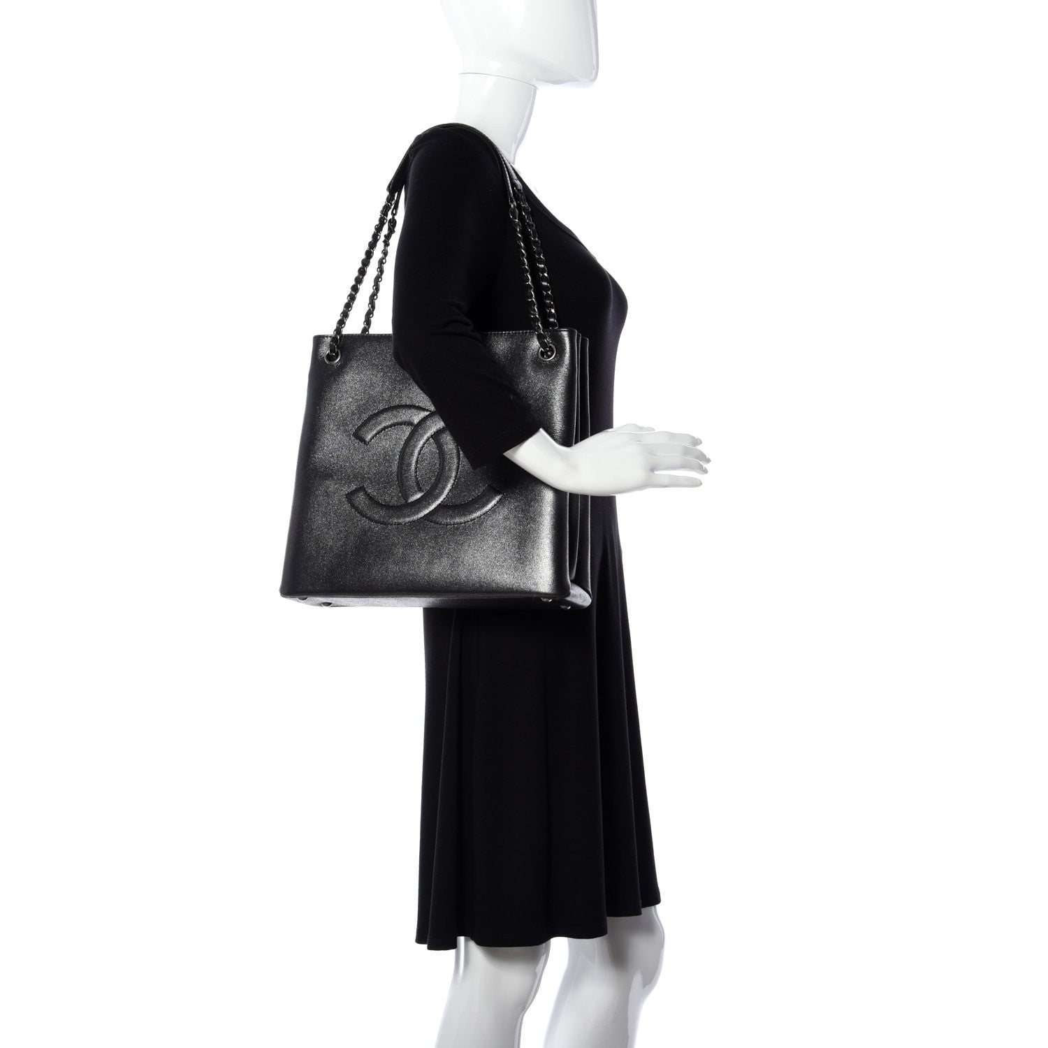 Chanel Calfskin CC Large North South Shopping Tote Black 2 of 8