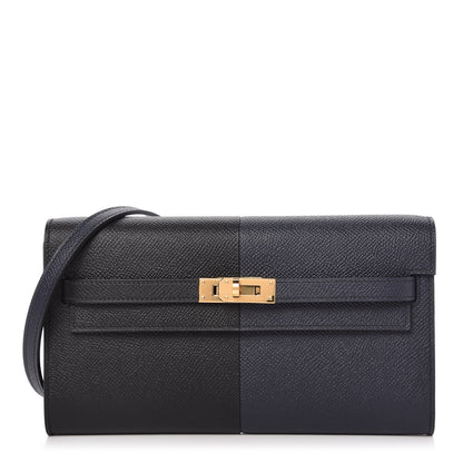 Hermes Epsom Casaque Kelly Wallet To Go Black Bleu Indigo Bleu Frida 1 of 10
