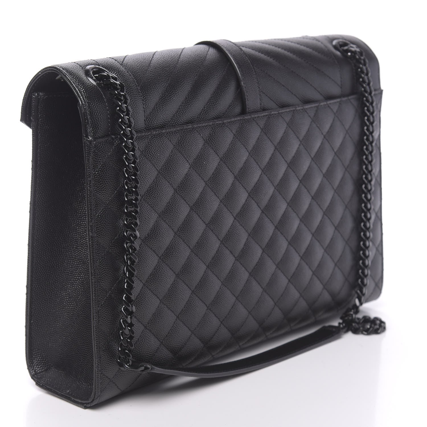 Saint Laurent Grain De Poudre Textured Mixed Matelasse Large Triquilt Monogram Monochrome Satchel Black 3 of 9
