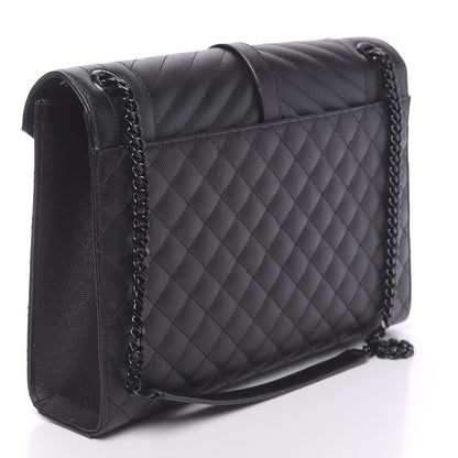 Saint Laurent Grain De Poudre Textured Mixed Matelasse Large Triquilt Monogram Monochrome Satchel Black 3 of 9