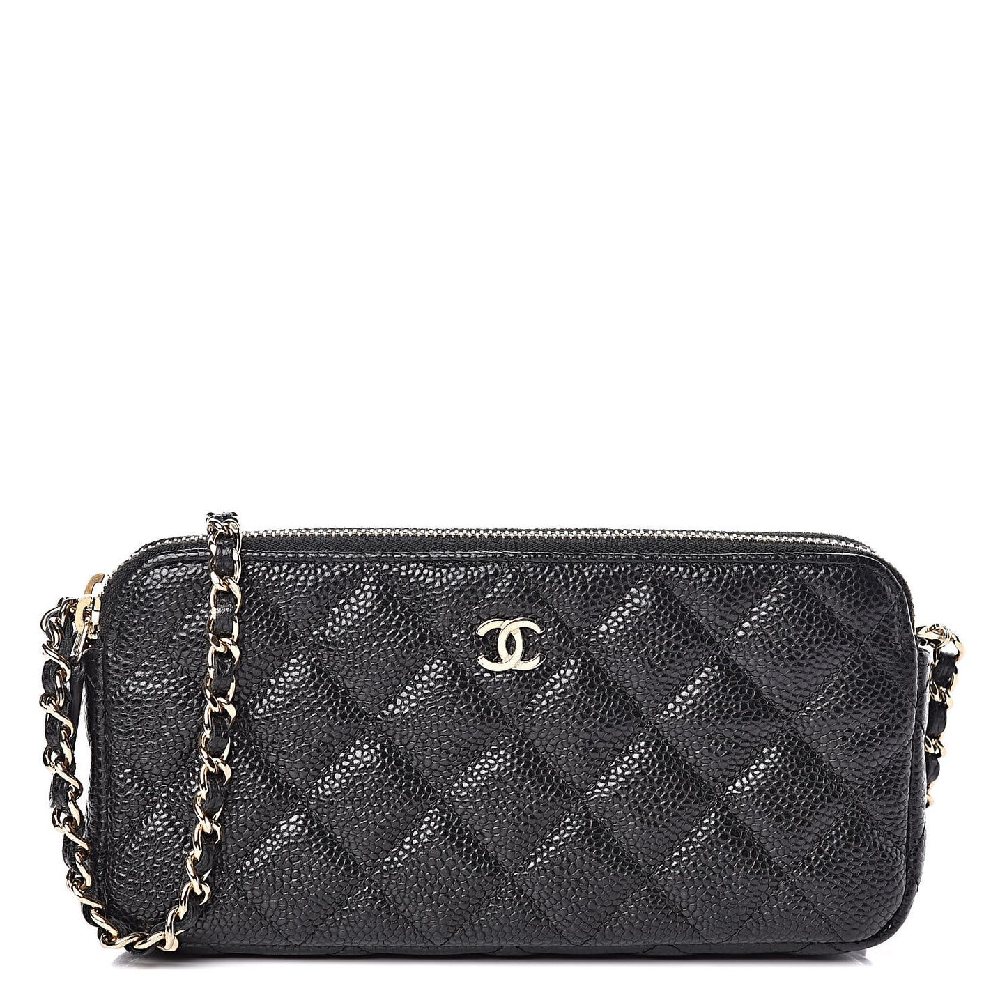 Caviar Quilted Small Clutch With Chain Black