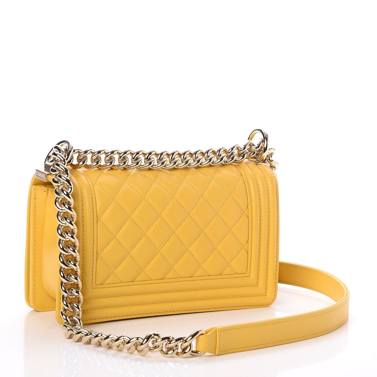 Calfskin Quilted Small Boy Flap Yellow