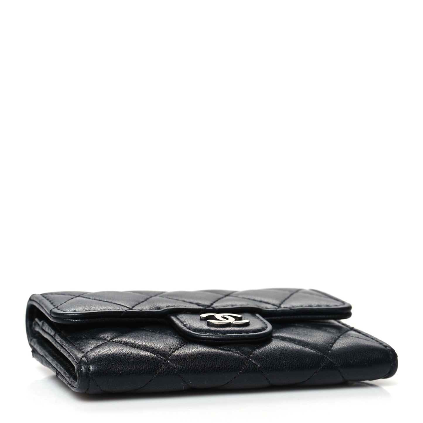 Lambskin Quilted Flap Card Holder Wallet Black