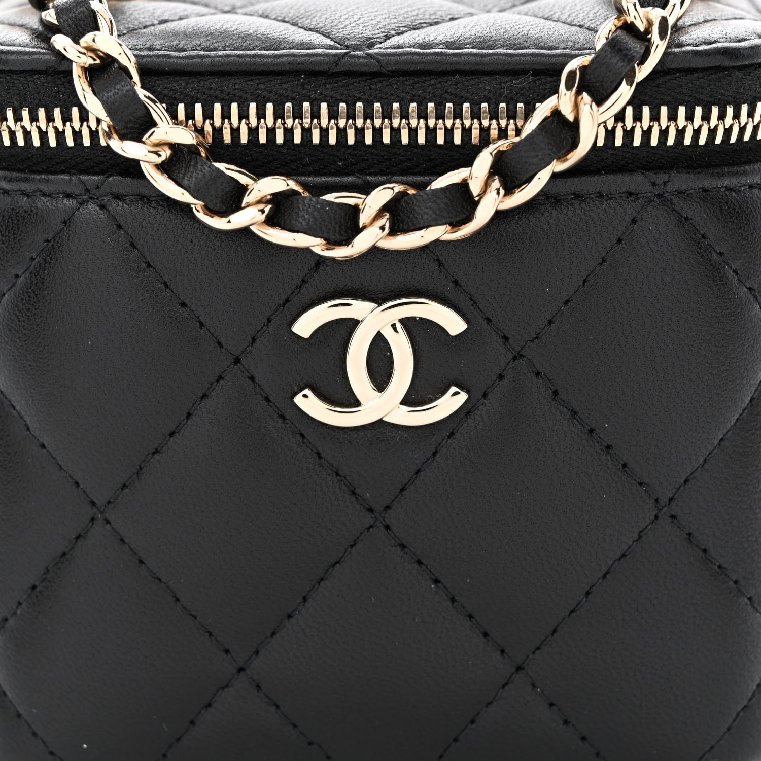 Chanel Lambskin Quilted Top Handle Mini Vanity Case With Chain Black 8 of 11