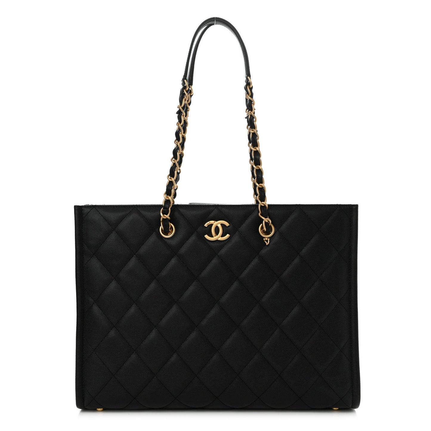 Caviar Quilted Large Shopping Tote Black