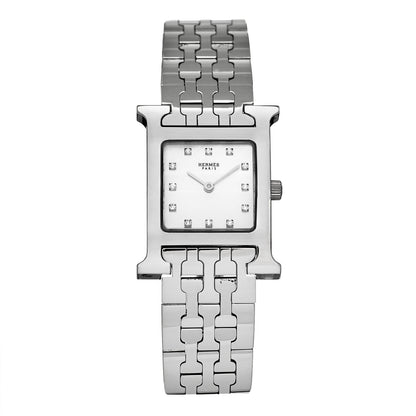 Hermes Stainless Steel Diamond Mother of Pearl 21mm Heure H Hour Quartz Watch 1 of 4