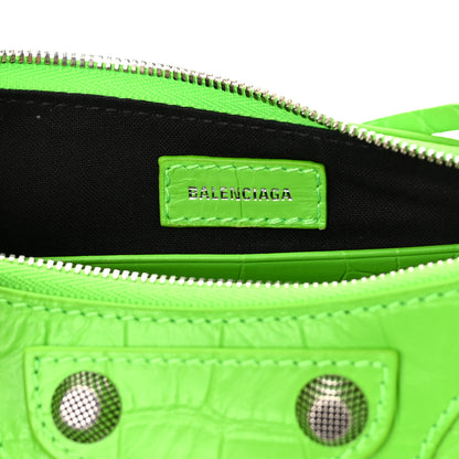 Balenciaga Extra Supple Calfskin Crocodile Embossed Le Cagole Mini Purse With Chain Acid Green 5 of 9