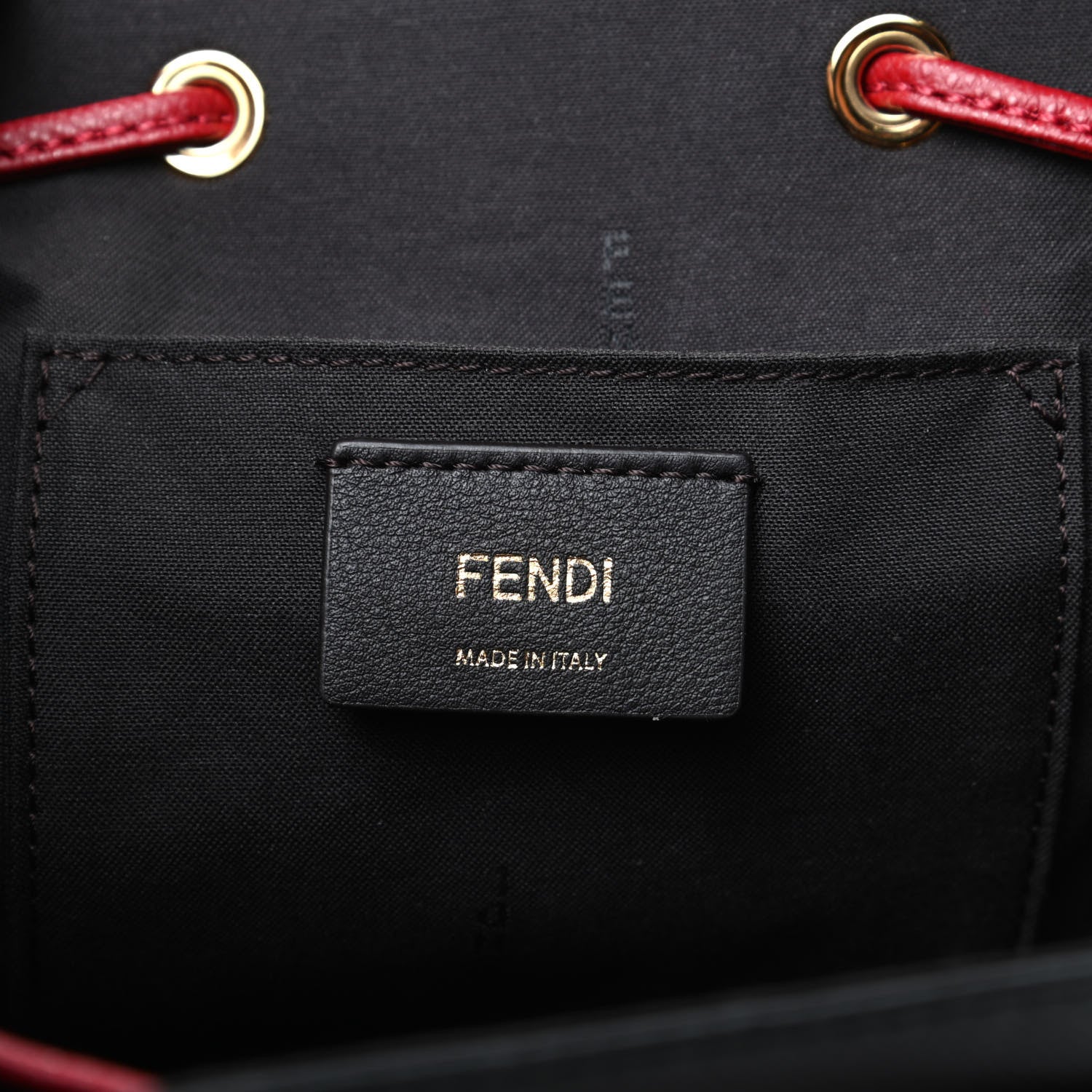 Fendi Vitello Cruise Bi-Color FF 1974 Embossed F is Fendi Drawstring Backpack Black Fragola Maya 6 of 9