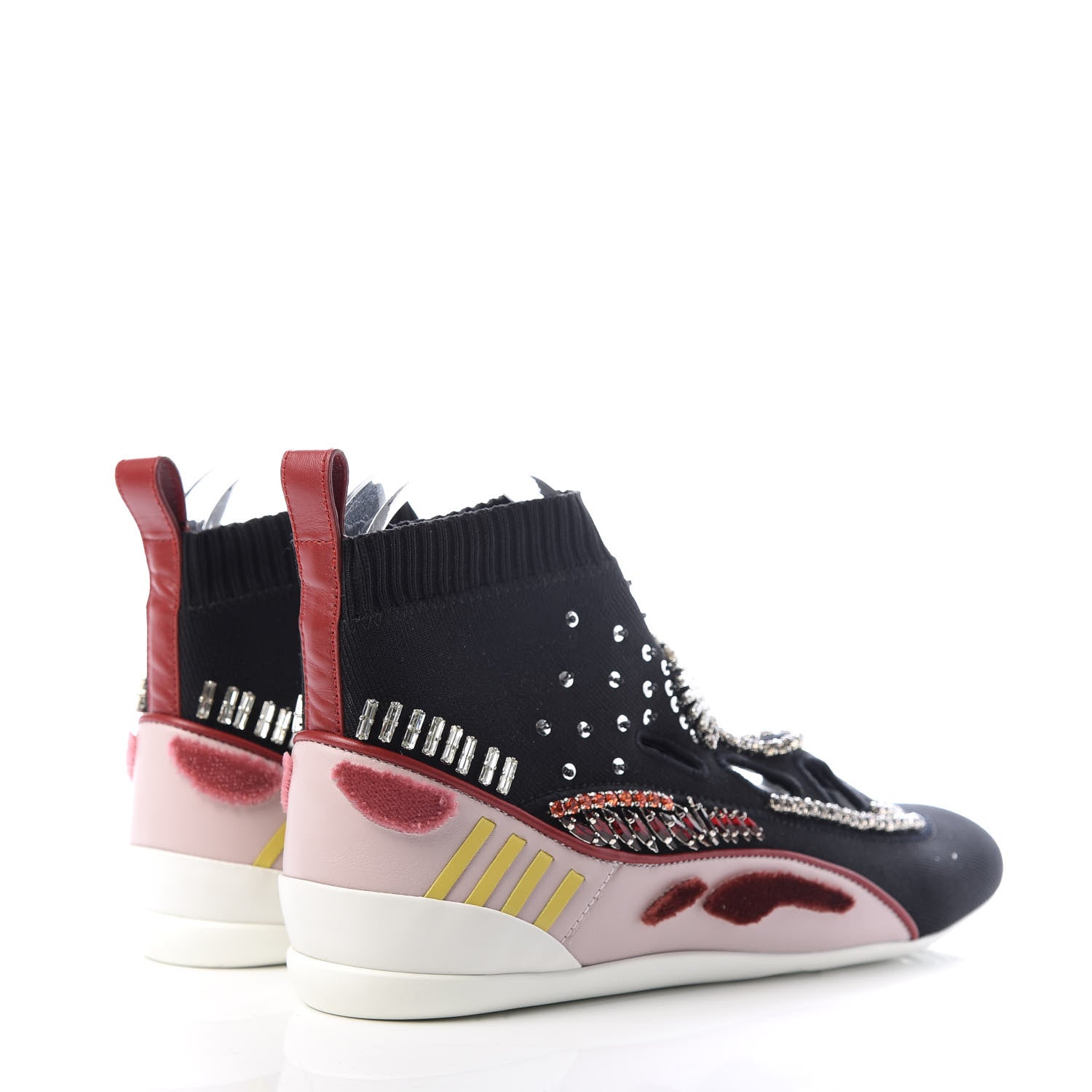 Valentino Garavani Calfskin Crystal Mesh Knit Cutout Odissey Sock Sneakers 38.5 Black Water 4 of 9