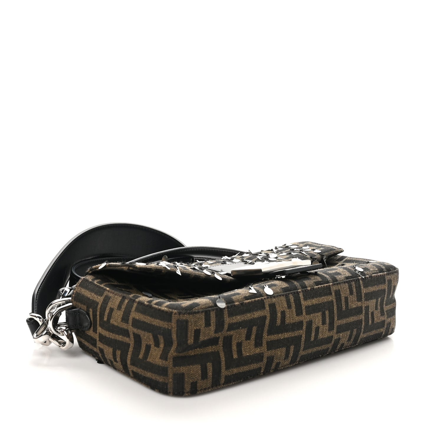 Fabric Jacquard F Paillettes Vitello Cover FF 1974 Embroidered Baguette Tobacco Moro Argento