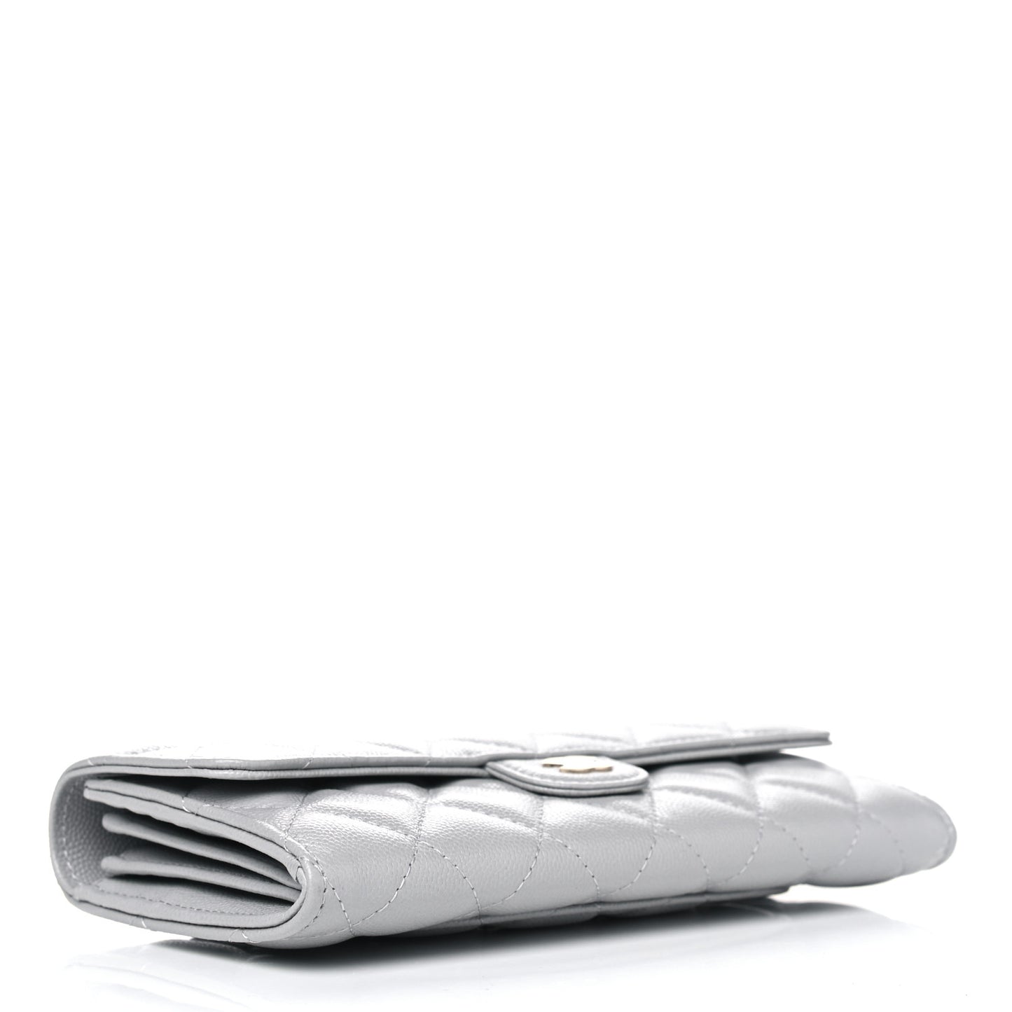 Caviar Quilted Large Flap Wallet Grey