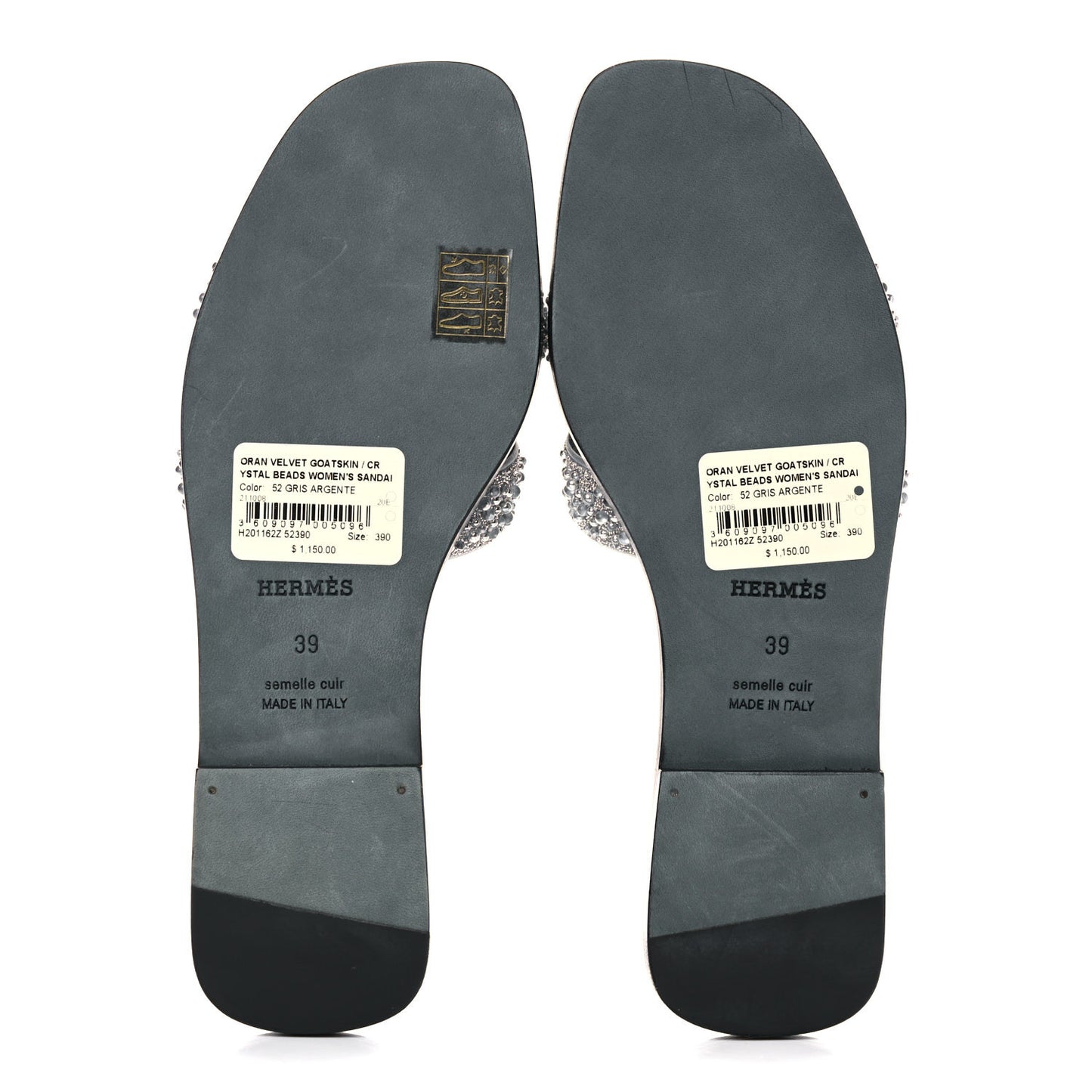 Velvet Goatskin Crystal Beads Oran Sandals 39 Gris Argente