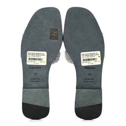 Hermes Velvet Goatskin Crystal Beads Oran Sandals 39 Gris Argente 5 of 8