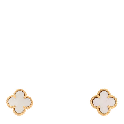 Van Cleef & Arpels 18K Yellow Gold Mother of Pearl Sweet Alhambra Earrings 1 of 5