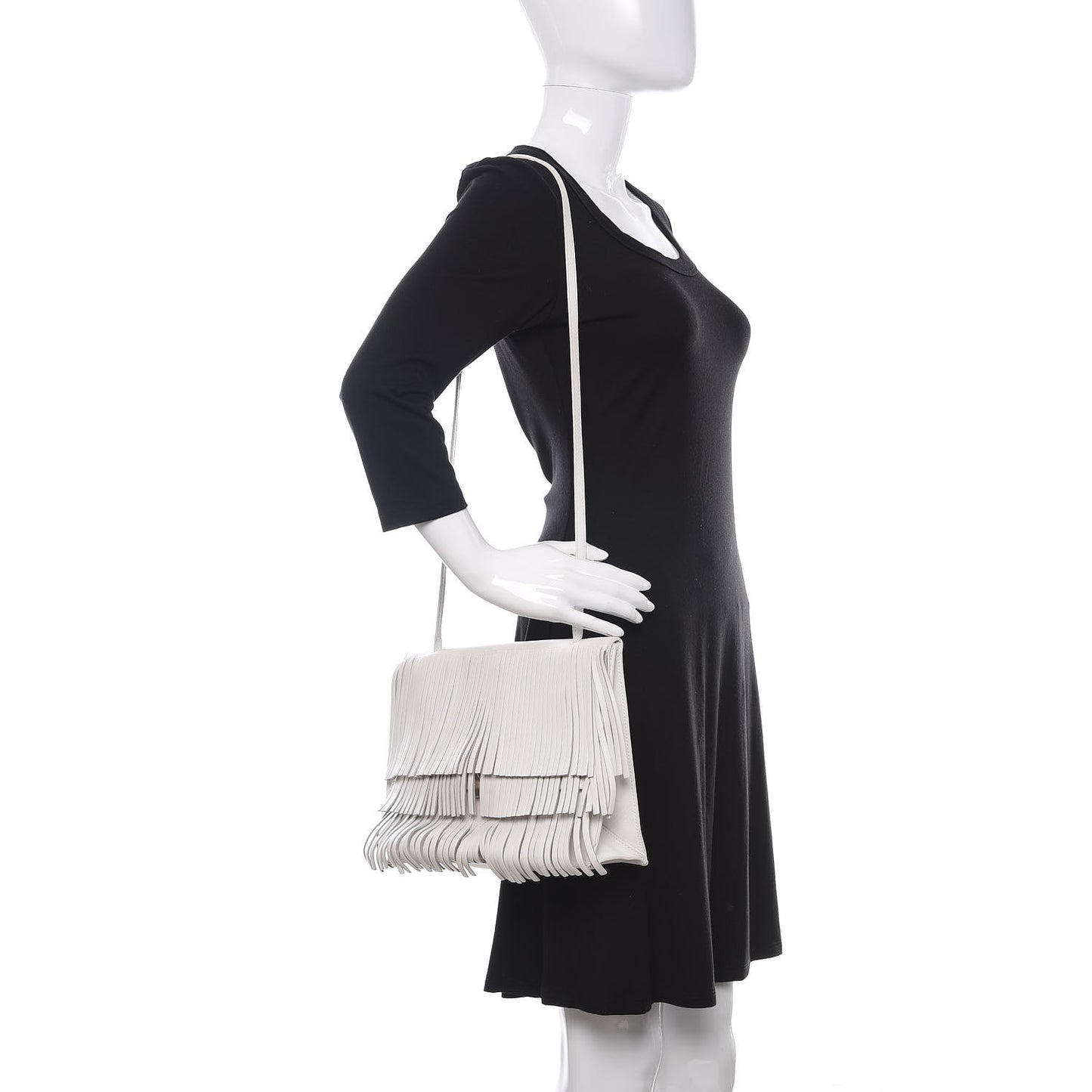 Calfskin Large Fringe Lunch Bag White