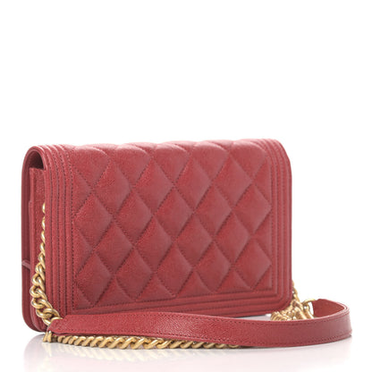 Chanel Caviar Quilted Boy Wallet On Chain WOC Red 2 of 10