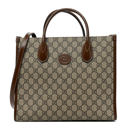 Gucci GG Supreme Monogram Azalea Calfskin Small Retro Interlocking G Tote Bag Beige Ebony Brown Sugar 1 of 8