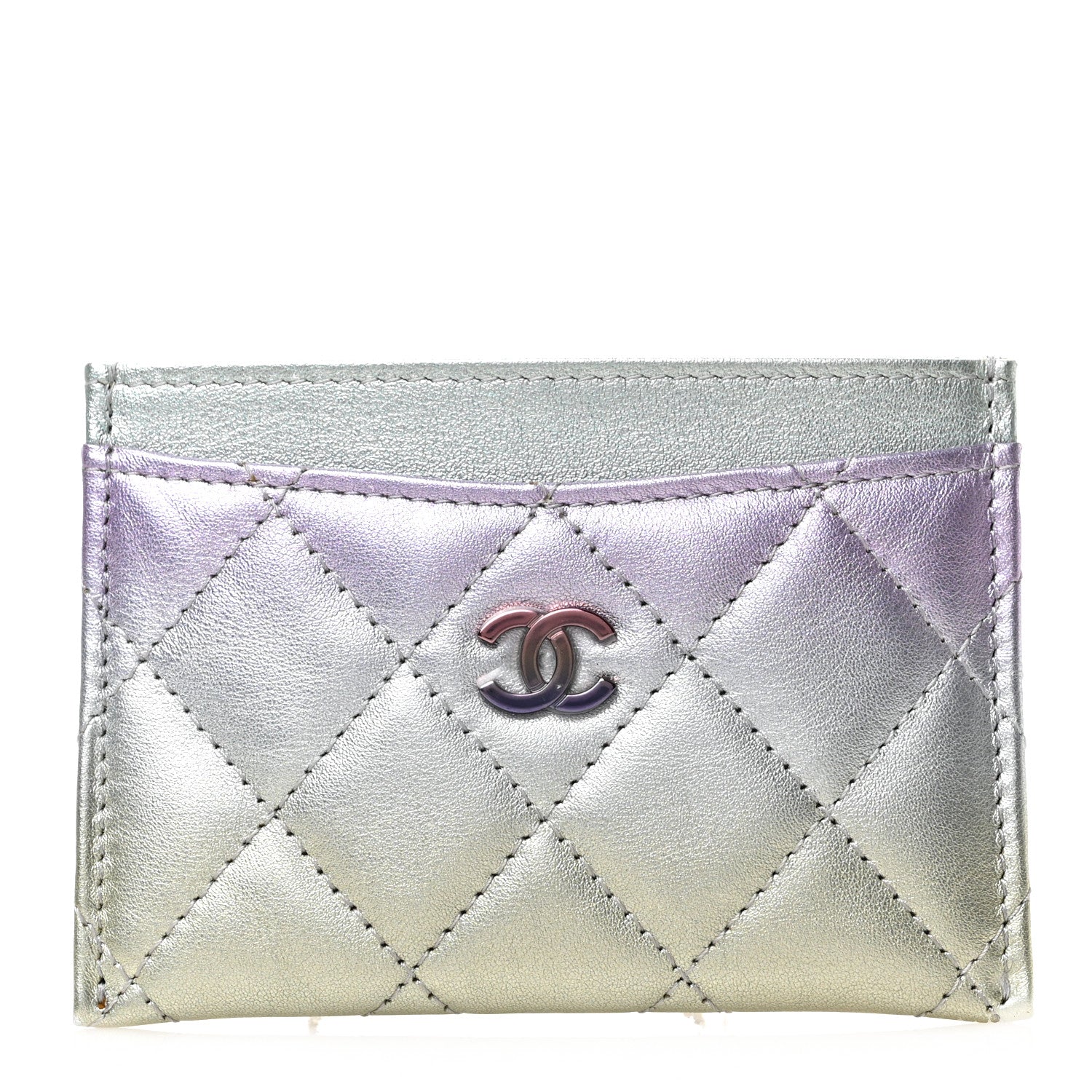 Chanel Gradient Metallic Calfskin Quilted Card Holder Silver Blue Yellow Purple 1 of 7