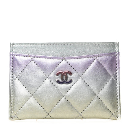 Chanel Gradient Metallic Calfskin Quilted Card Holder Silver Blue Yellow Purple 1 of 7