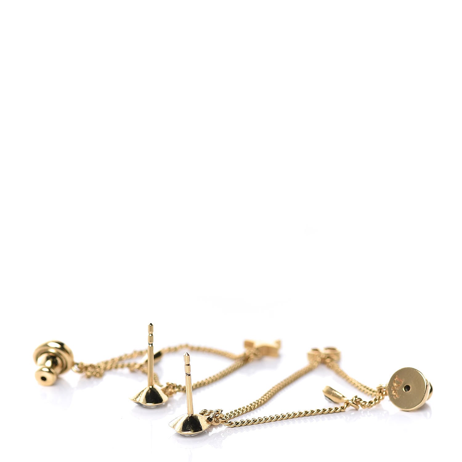 Christian Dior Crystal Heart Dangle Chain Earrings Gold 4 of 5