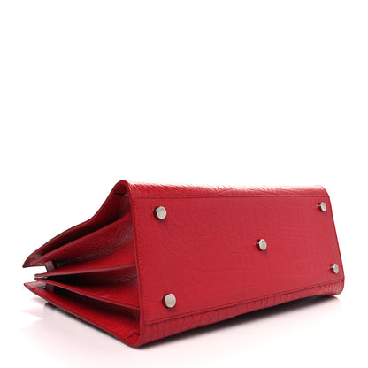 Saint Laurent Calfskin Crocodile Embossed Small Sac De Jour Eros Red 4 of 15