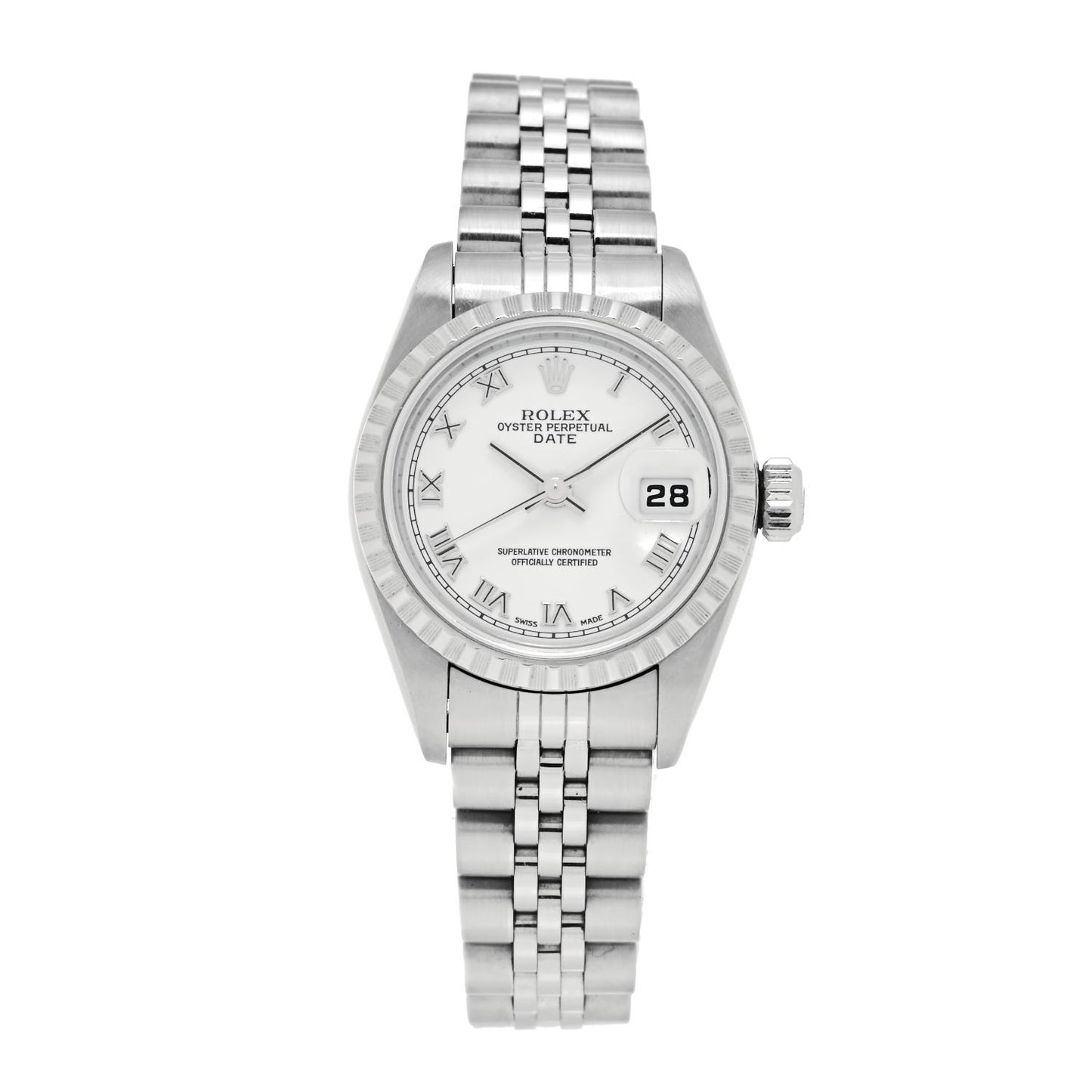 Stainless Steel 26mm Oyster Perpetual Date Watch White Roman 79240