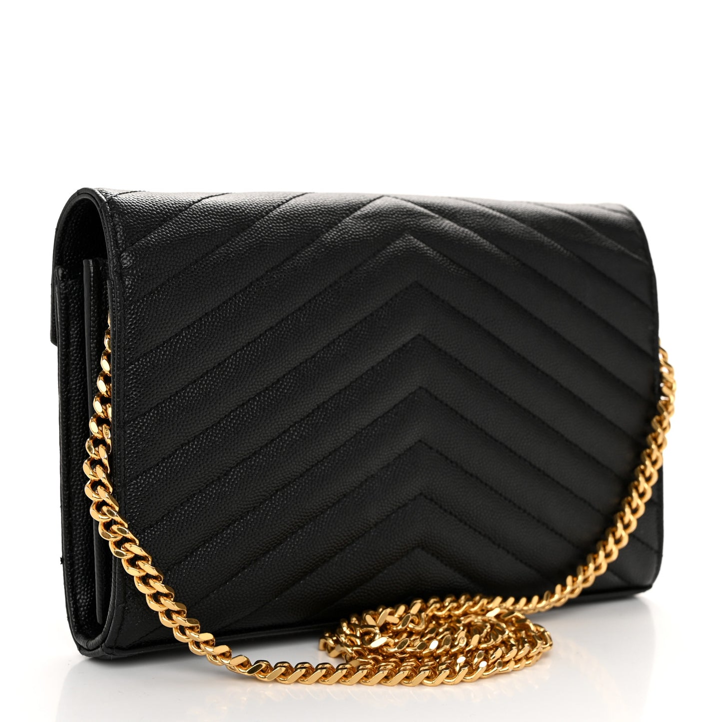 Grain De Poudre Matelasse Chevron Monogram Chain Wallet Black