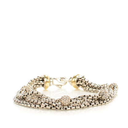 David Yurman Sterling Silver 18K Yellow Gold Pave Diamond 7mm Six-Row Chain Bracelet 1 of 5