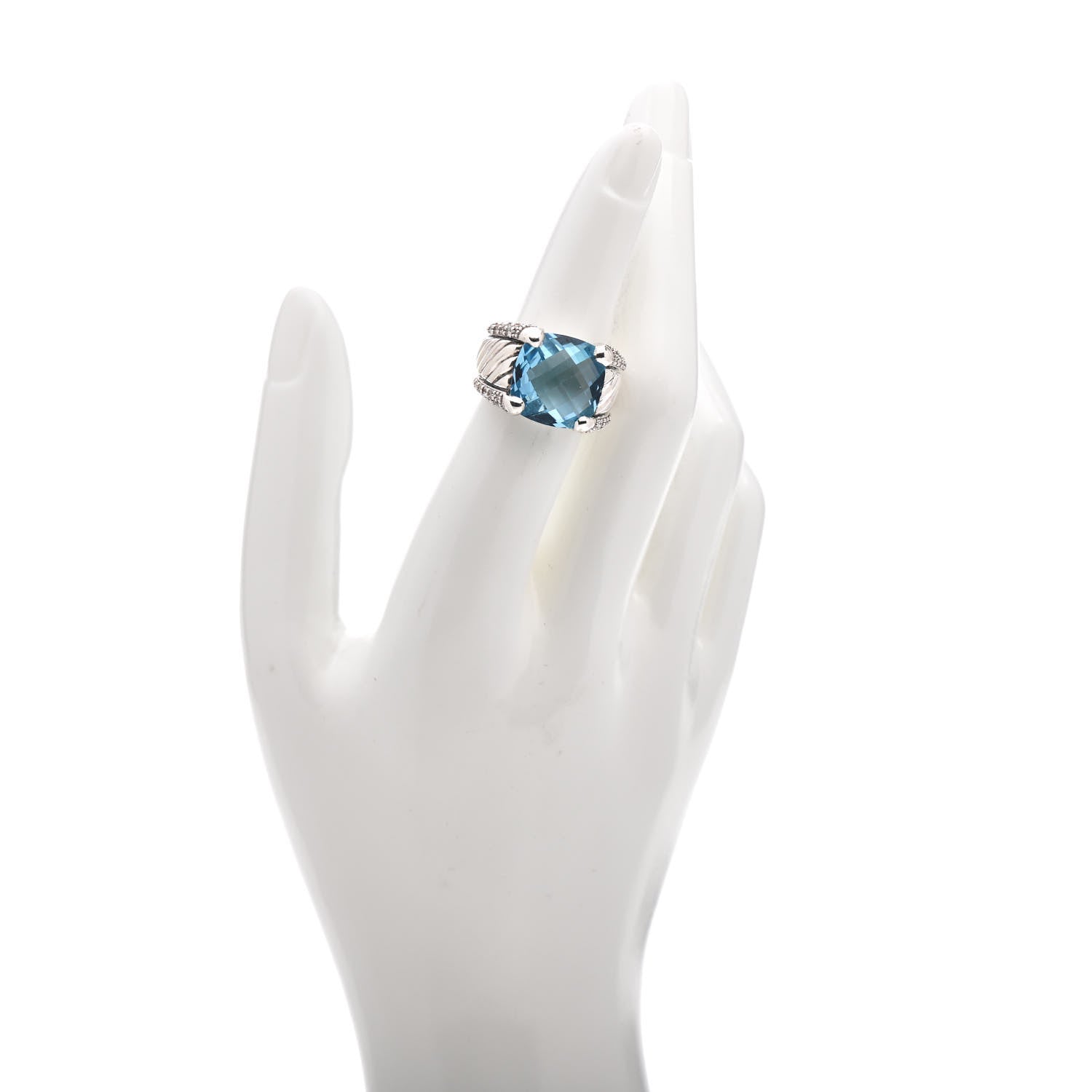David Yurman Sterling Silver Blue Topaz Diamond 14mm Cocktail Ring 51 5.75 2 of 4