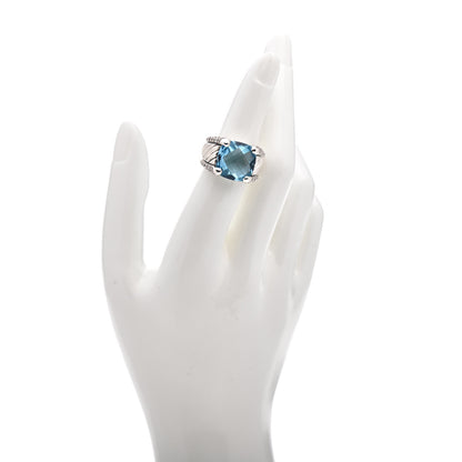 David Yurman Sterling Silver Blue Topaz Diamond 14mm Cocktail Ring 51 5.75 2 of 4
