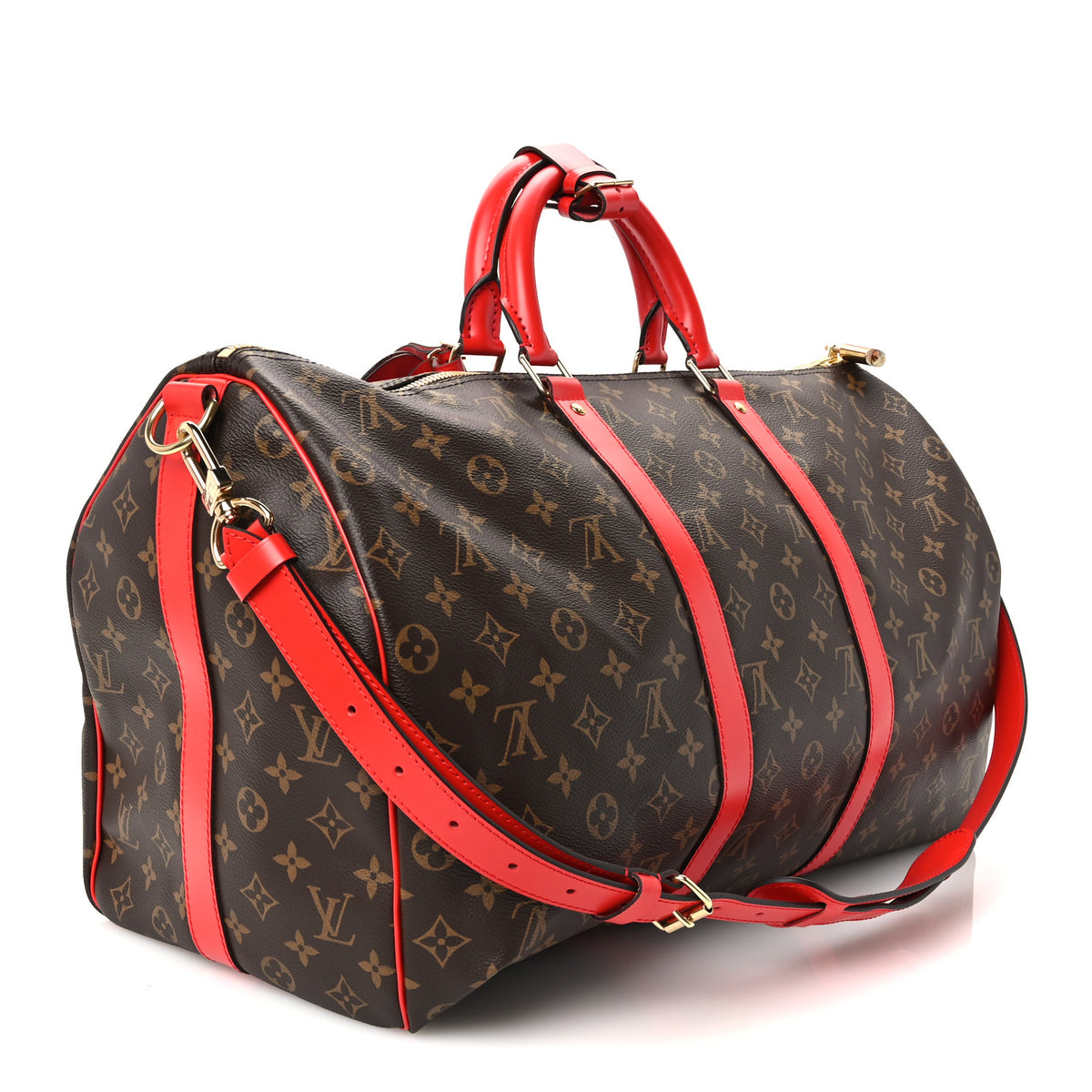 Calfskin Monogram Keepall Bandouliere 50 Coquelicot