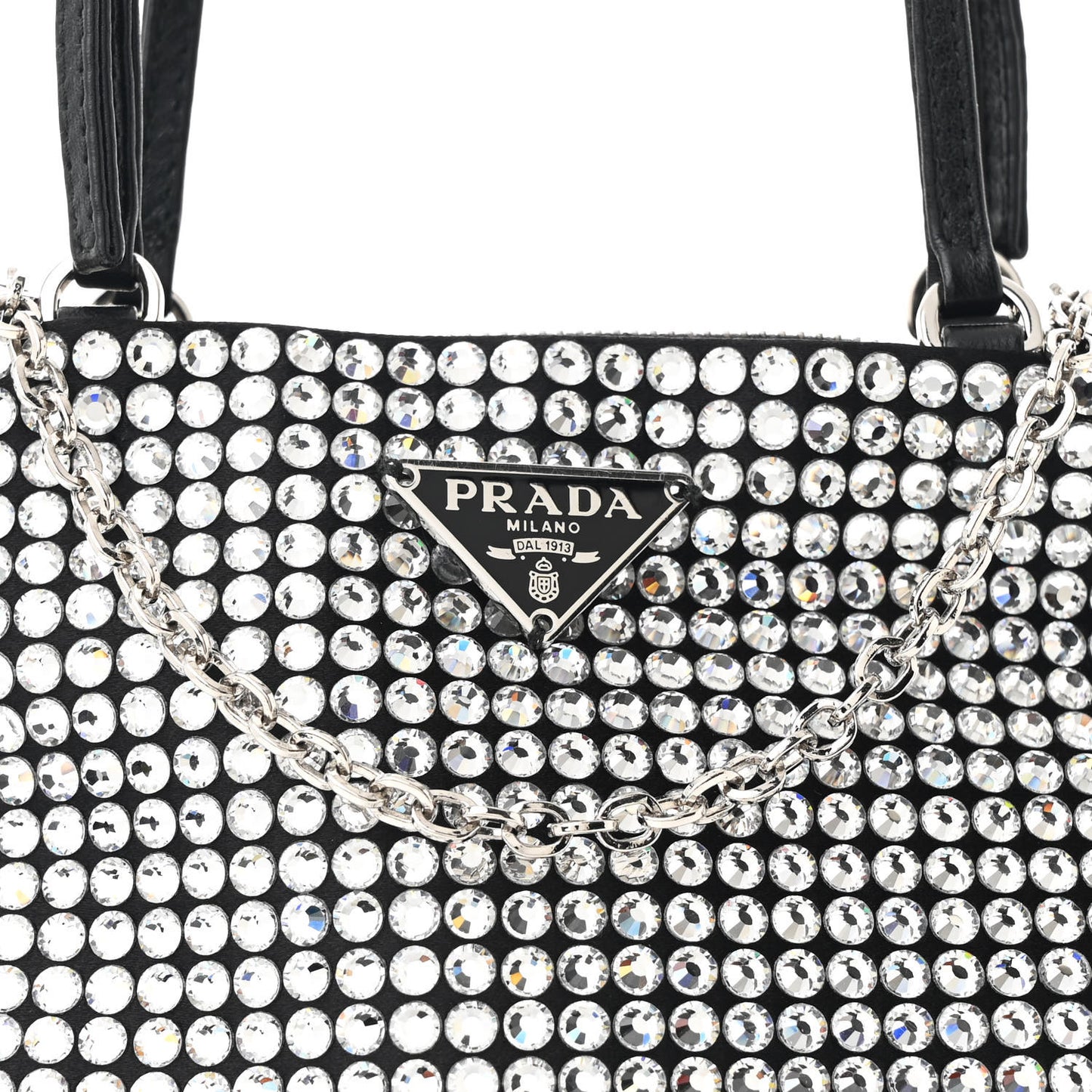 Satin Crystal Metal Triangle Logo Chain Crossbody Handbag Cristal