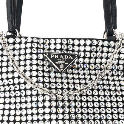 Prada Satin Crystal Metal Triangle Logo Chain Crossbody Handbag Cristal 8 of 10