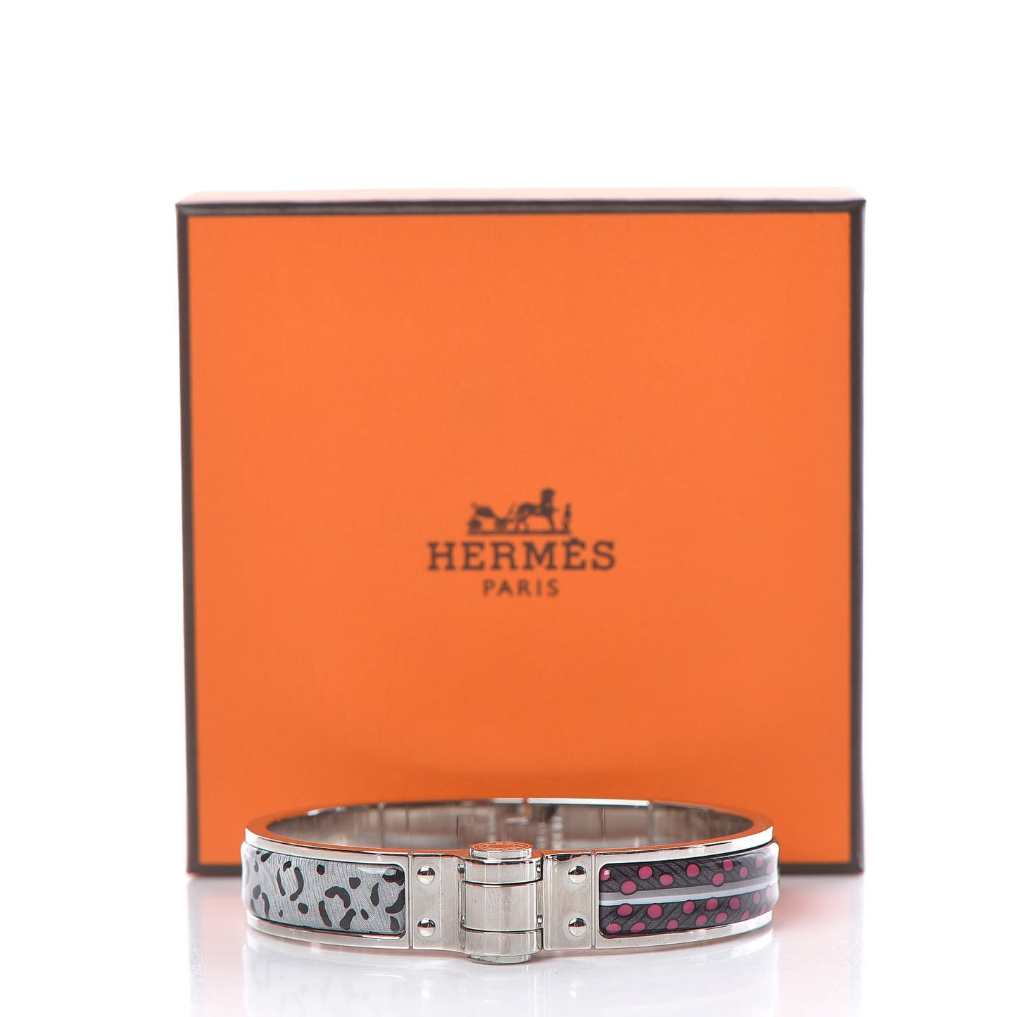 Enamel Printed Narrow Baobab Cat Hinged Bracelet M Faux Gris