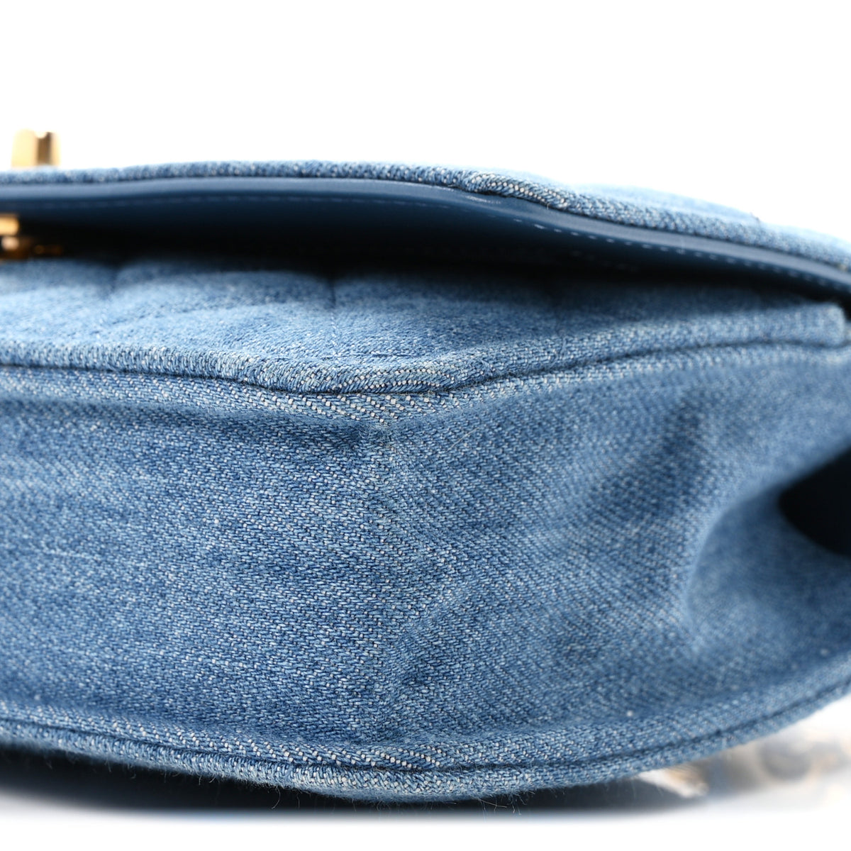 Denim Quilted CC Pearl Crush Wallet on Chain WOC Blue