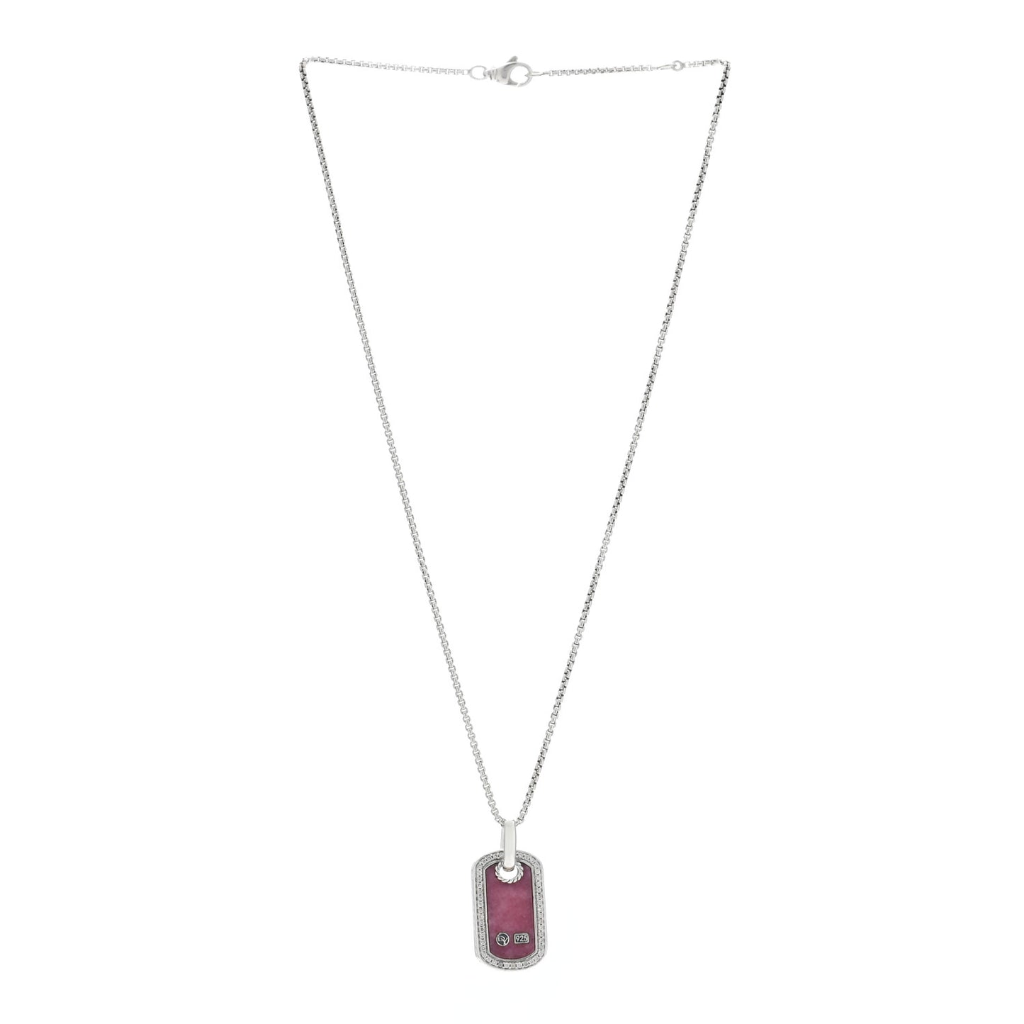 Sterling Silver Diamond Rhodochrosite Dog Tag Necklace