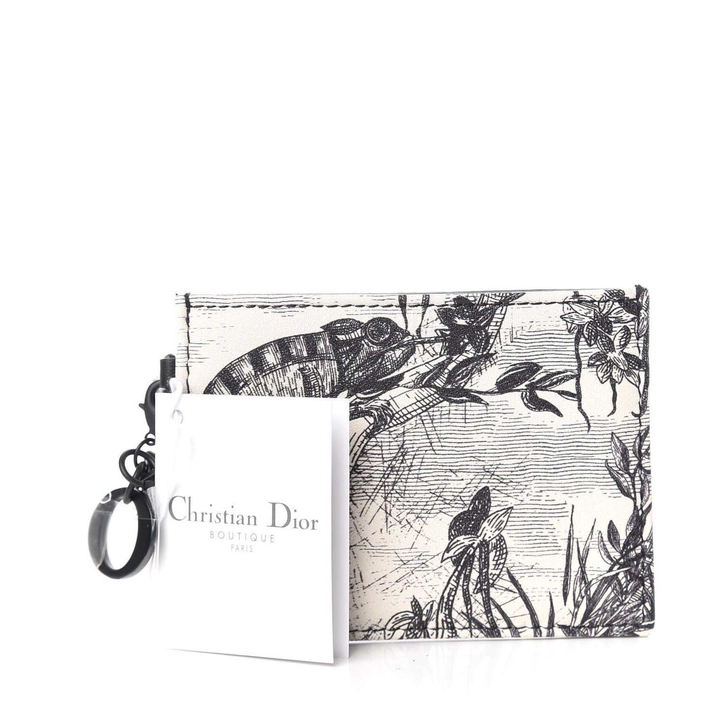 Calfskin Toile de Jouy Carnivora Card Holder Black White