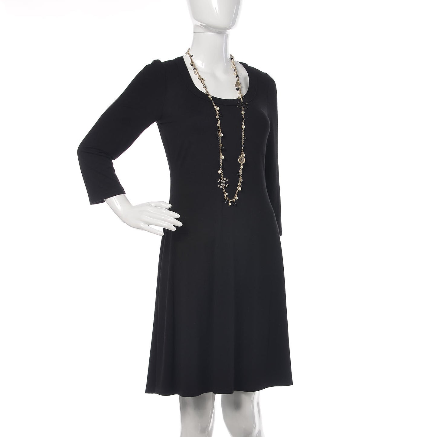 Pearl Beaded Enamel CC Coco Long Necklace Black Gold