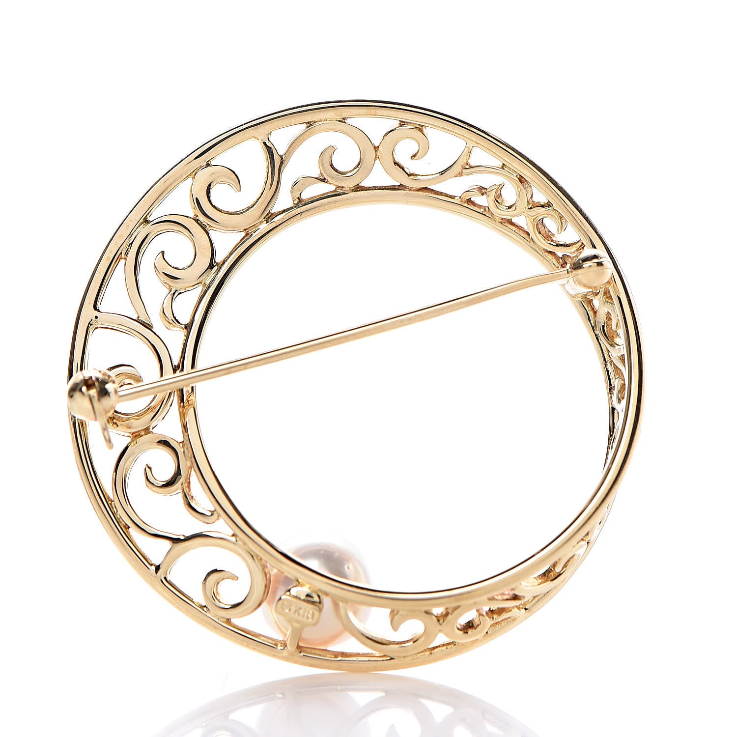 Mikimoto 18K Yellow Gold Akoya Pearl 8mm Round Brooch 3 of 4