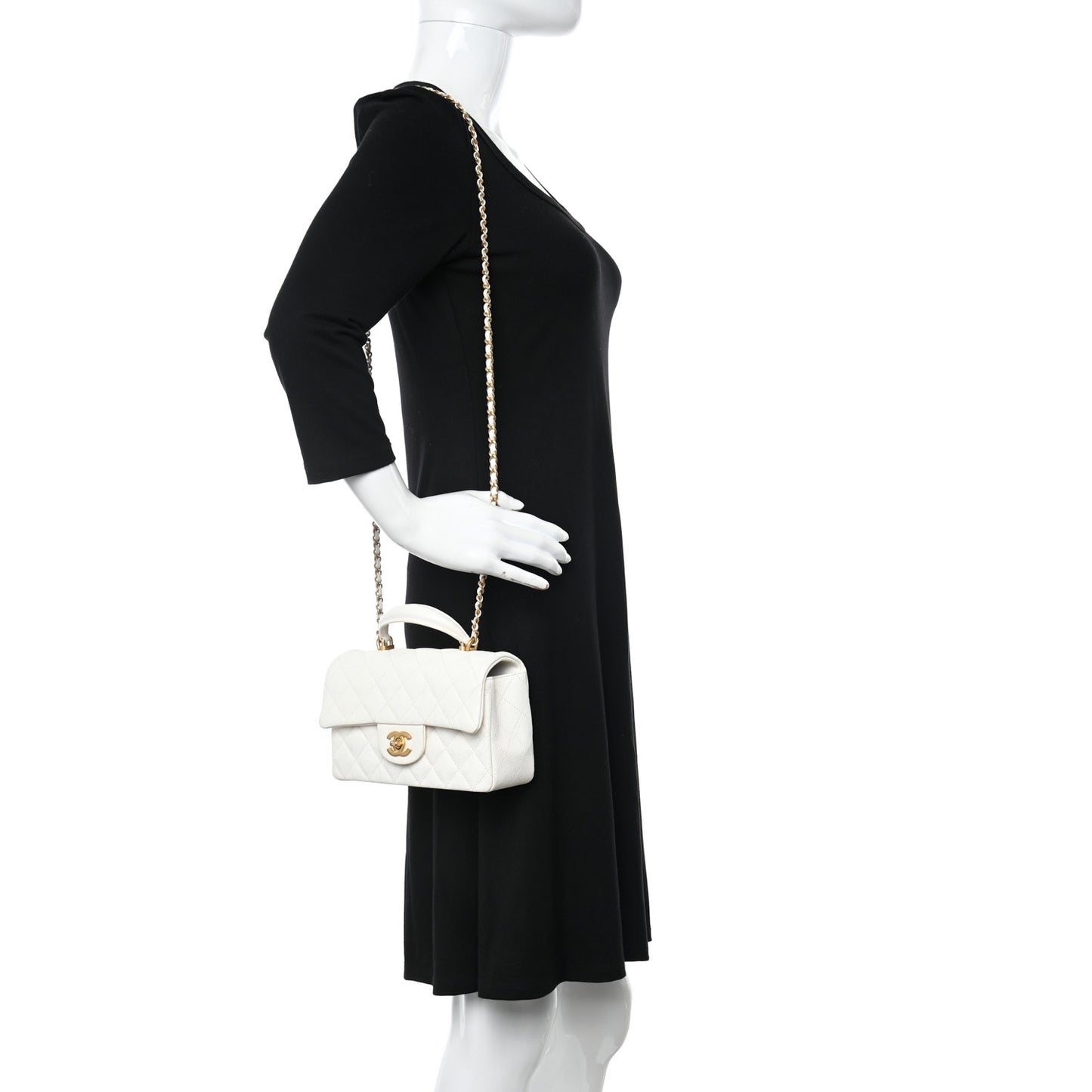 Caviar Quilted Mini Top Handle Rectangular Flap White