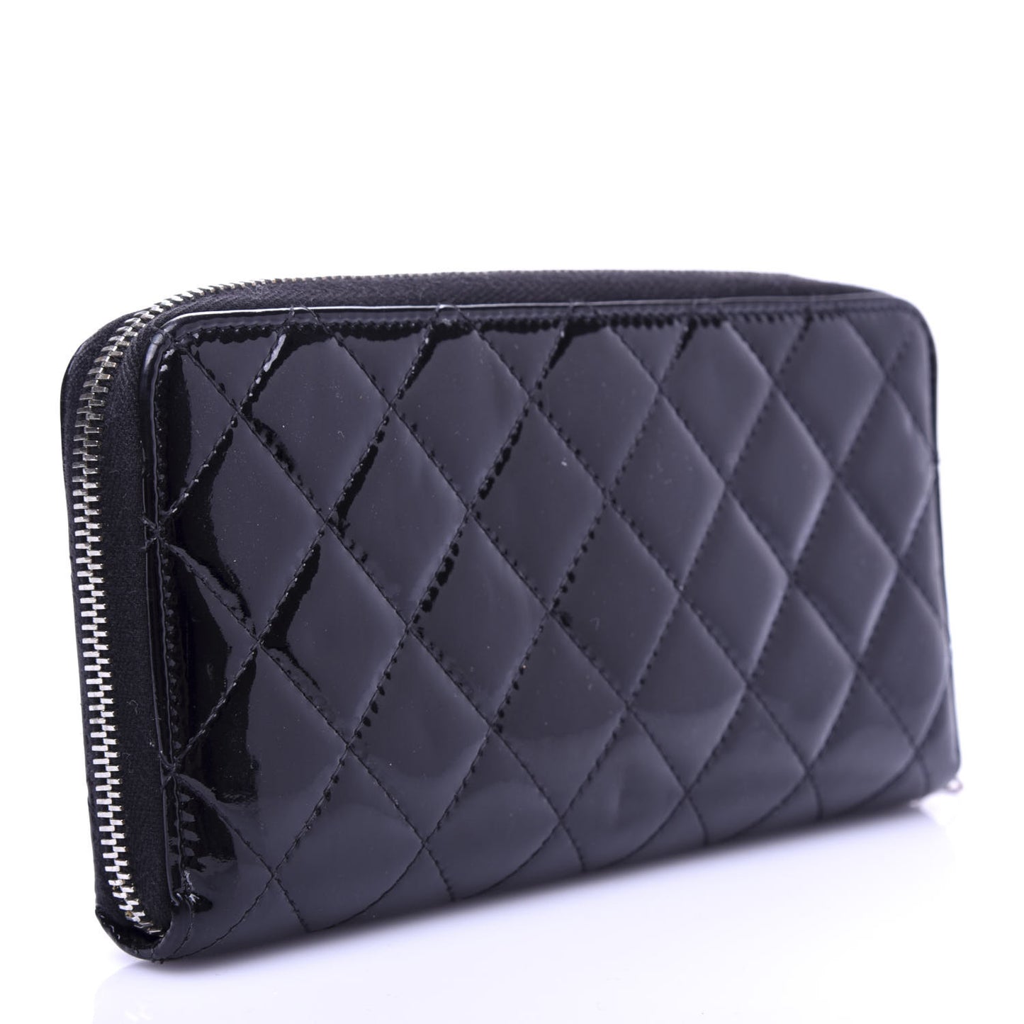 Patent Quilted Zip Around Wallet Black