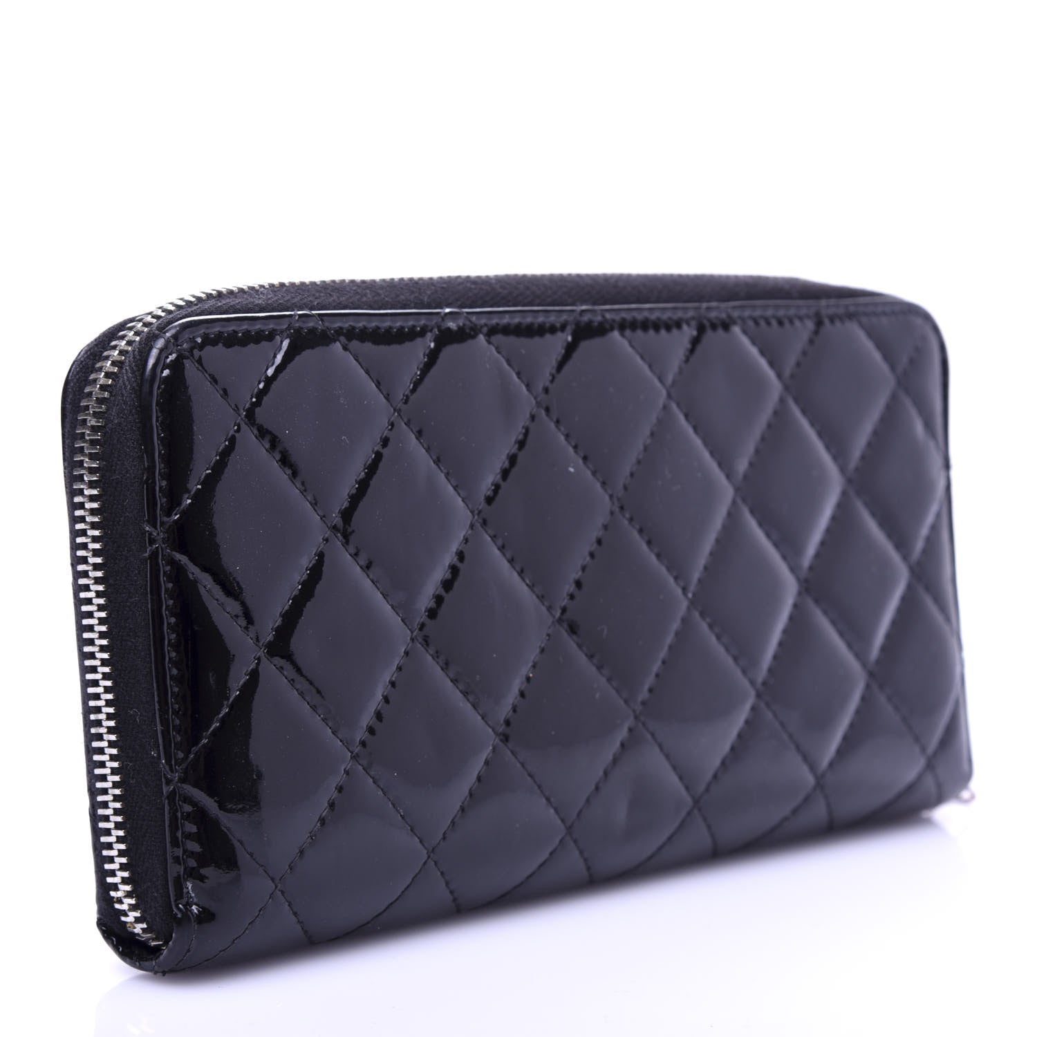 Chanel Patent Quilted Zip Around Wallet Black 3 of 10
