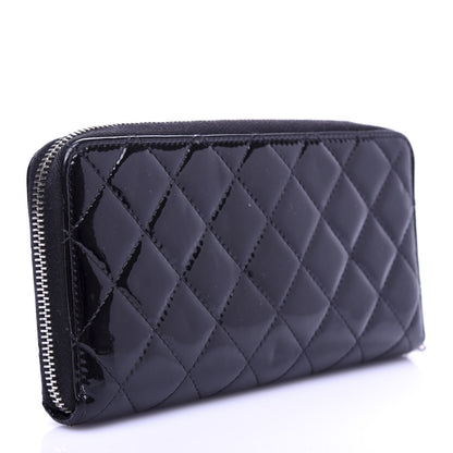 Chanel Patent Quilted Zip Around Wallet Black 3 of 10