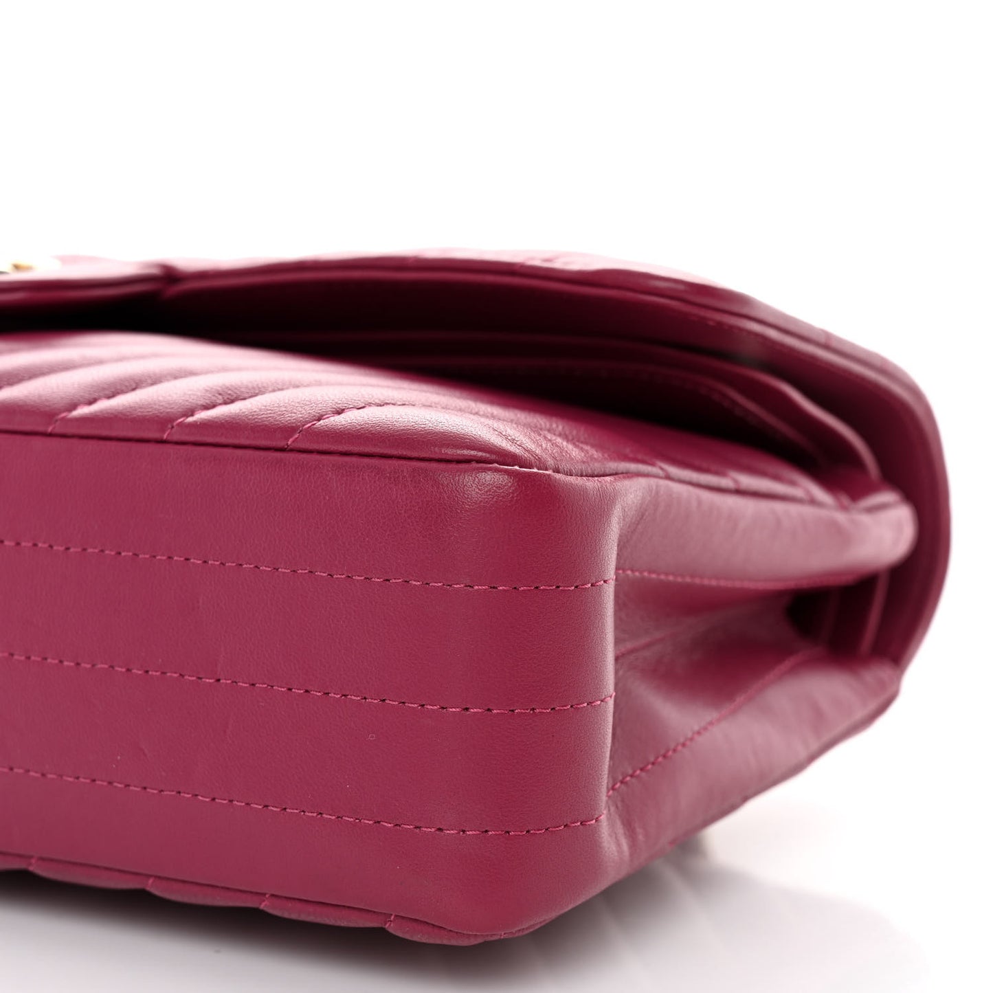 Lambskin Chevron Quilted Medium Double Flap Dark Pink