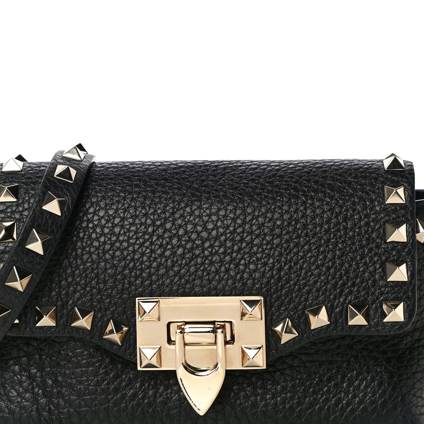 Pebbled Calfskin Mini Rockstud Crossbody Bag Black