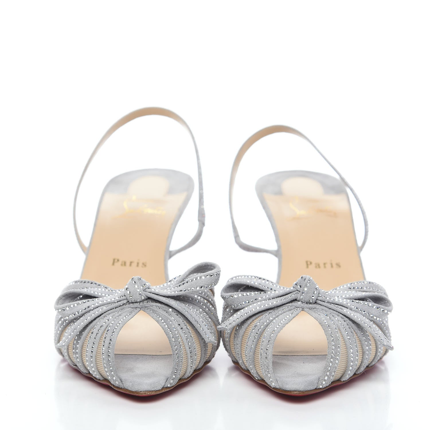 Christian Louboutin Suede Mesh Embellished Araborda 70 Slingback Sandals 41 Light Grey 2 of 8