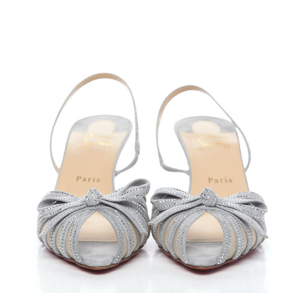 Christian Louboutin Suede Mesh Embellished Araborda 70 Slingback Sandals 41 Light Grey 2 of 8