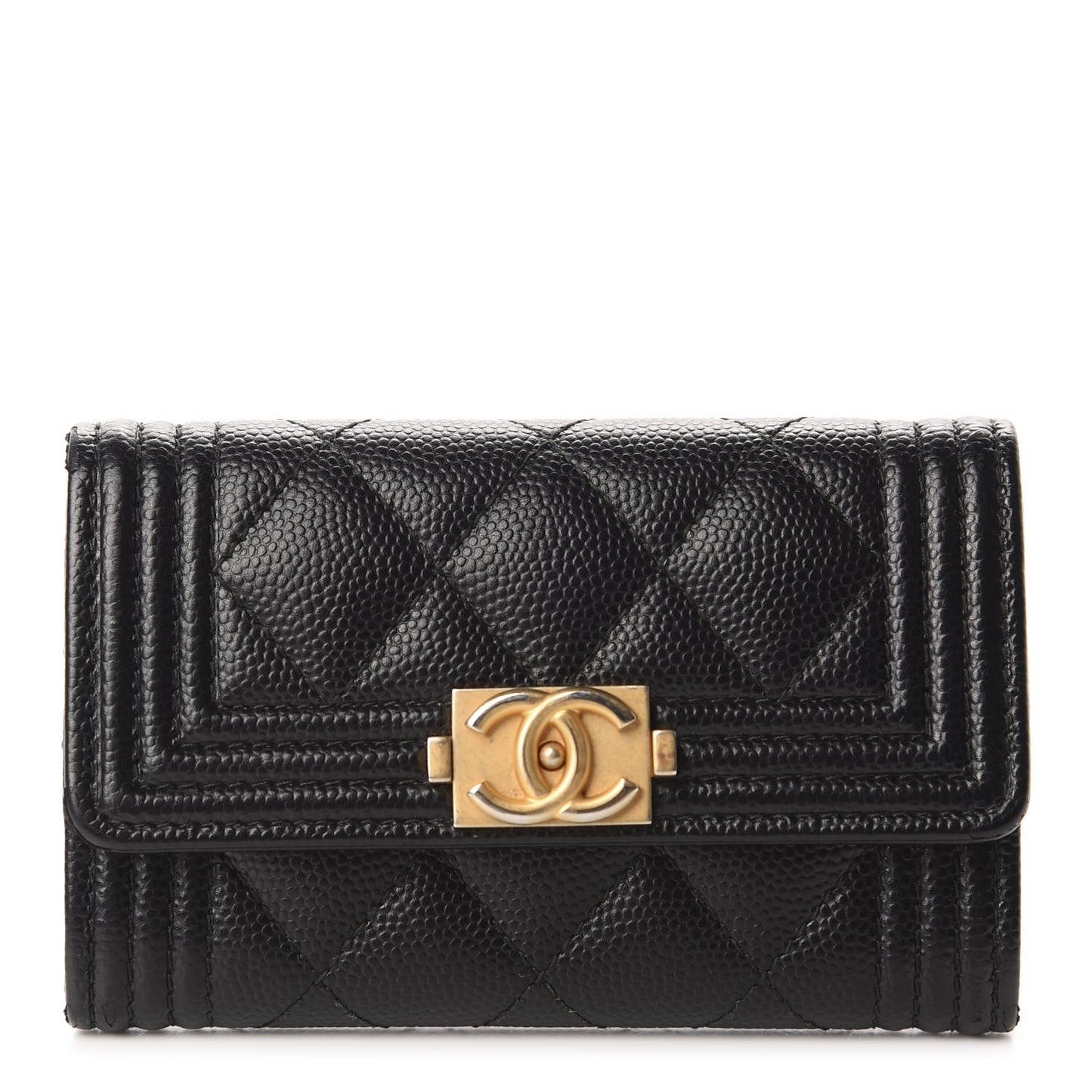 Caviar Quilted Boy Flap Card Holder Black