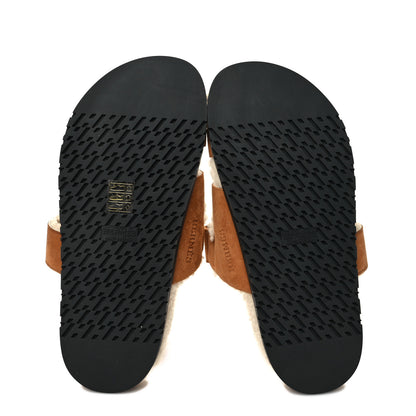 Hermes Suede Goatskin Woolskin Womens Chypre Sandals 36 Naturel Ecru 5 of 8